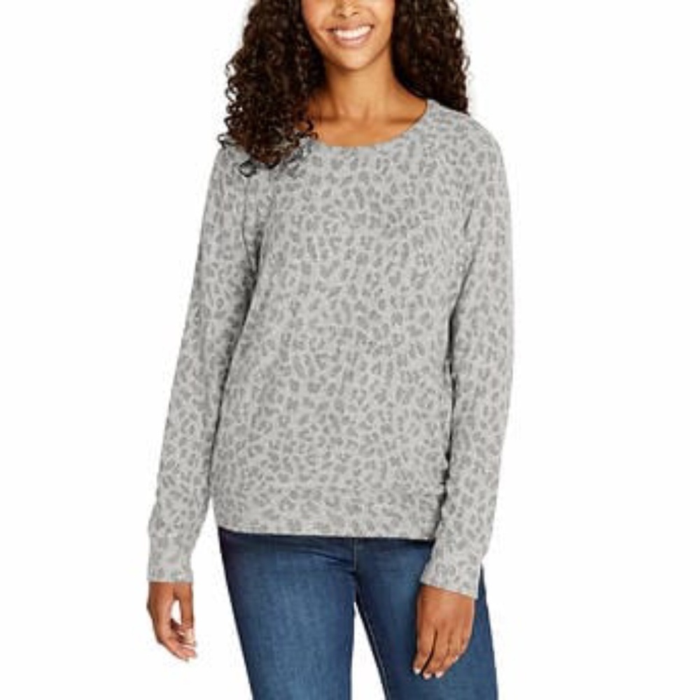 Buffalo Heather Gray Leopard Print Plush Knit Sweatshirt NWT